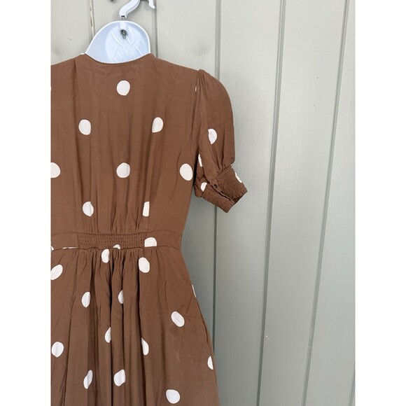 Anthropologie Maeve Dress 00 Bernice Cocoa Brown Polka Dot S/S Faux Wrap Midi - Picture 9 of 9